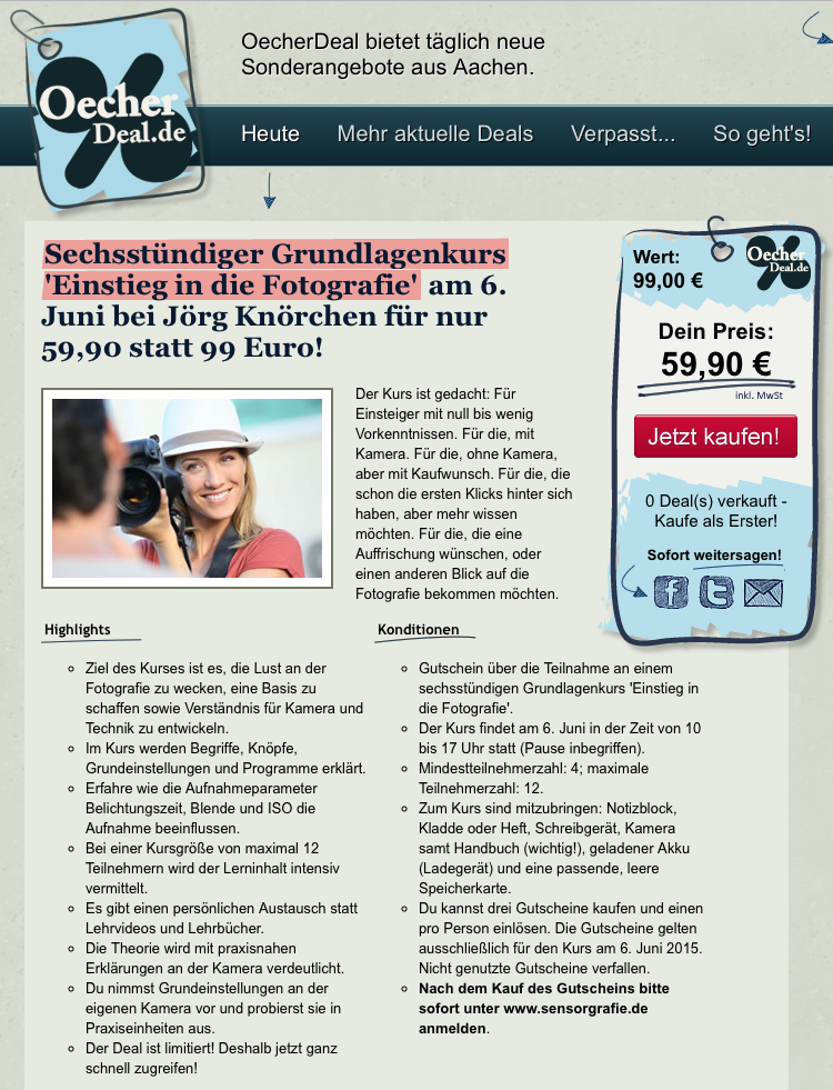 Fotografiekurs: Einstieg in die Fotografie (6. Juni 2015) auf OecherDeal.de