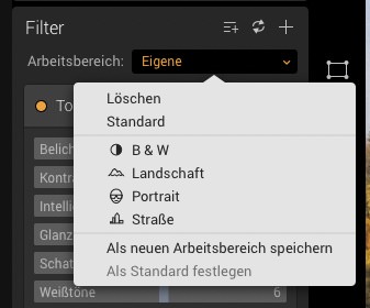 Luminar Arbeitsbereiche