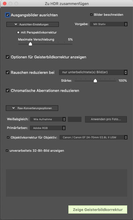 Photomatix zu HDR zusammenfügen Dialog