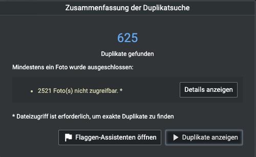 Excire Foto Zusammenfassung der Duplikatsuche