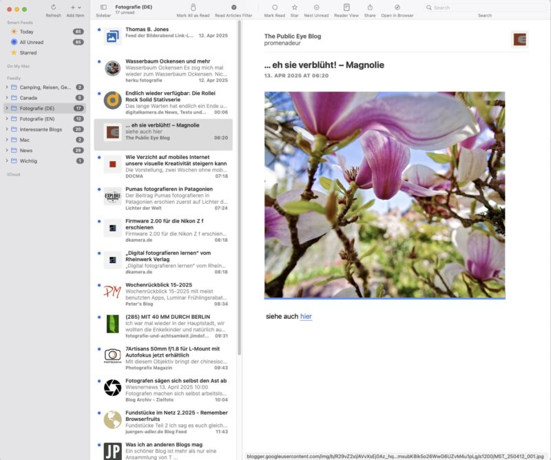 RSS Reader NetNewsWire Screenshot