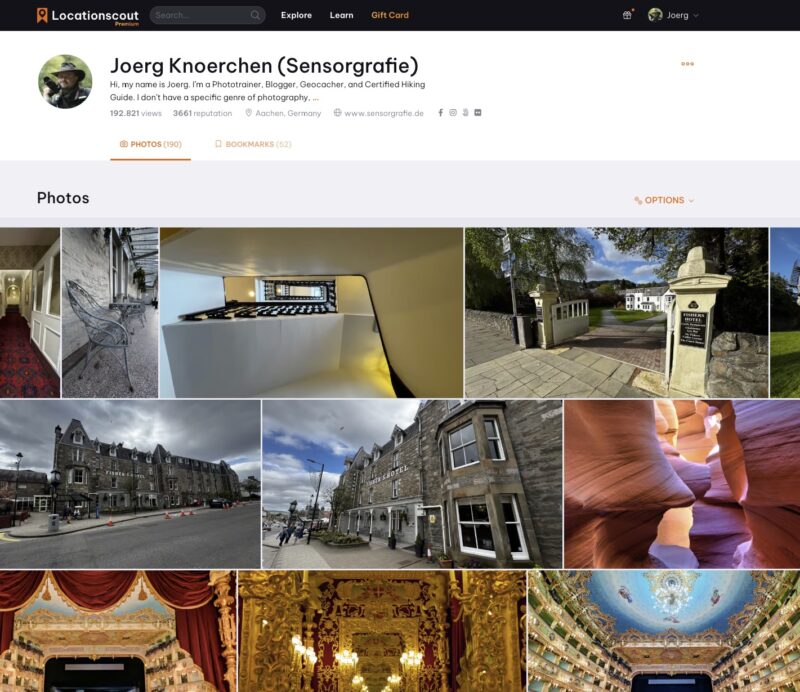 Screenshot meiner Beträge (Fotos von Locations) in Locationscout