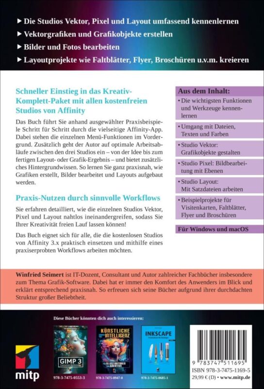 Backcover - Affinity - Kreativer Praxis‑Einstieg in die Studios Vektor, Pixel & Layout